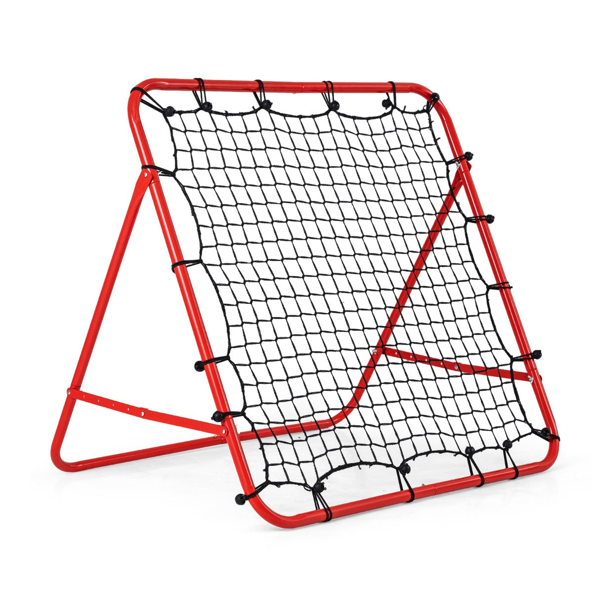 LIVSK Voetbalreboundnet - 5 Verstelbare Hoeken - Hoogwaardig PE - Opvouwbaar en Draagbaar - Stevig Metalen Frame - Rood
