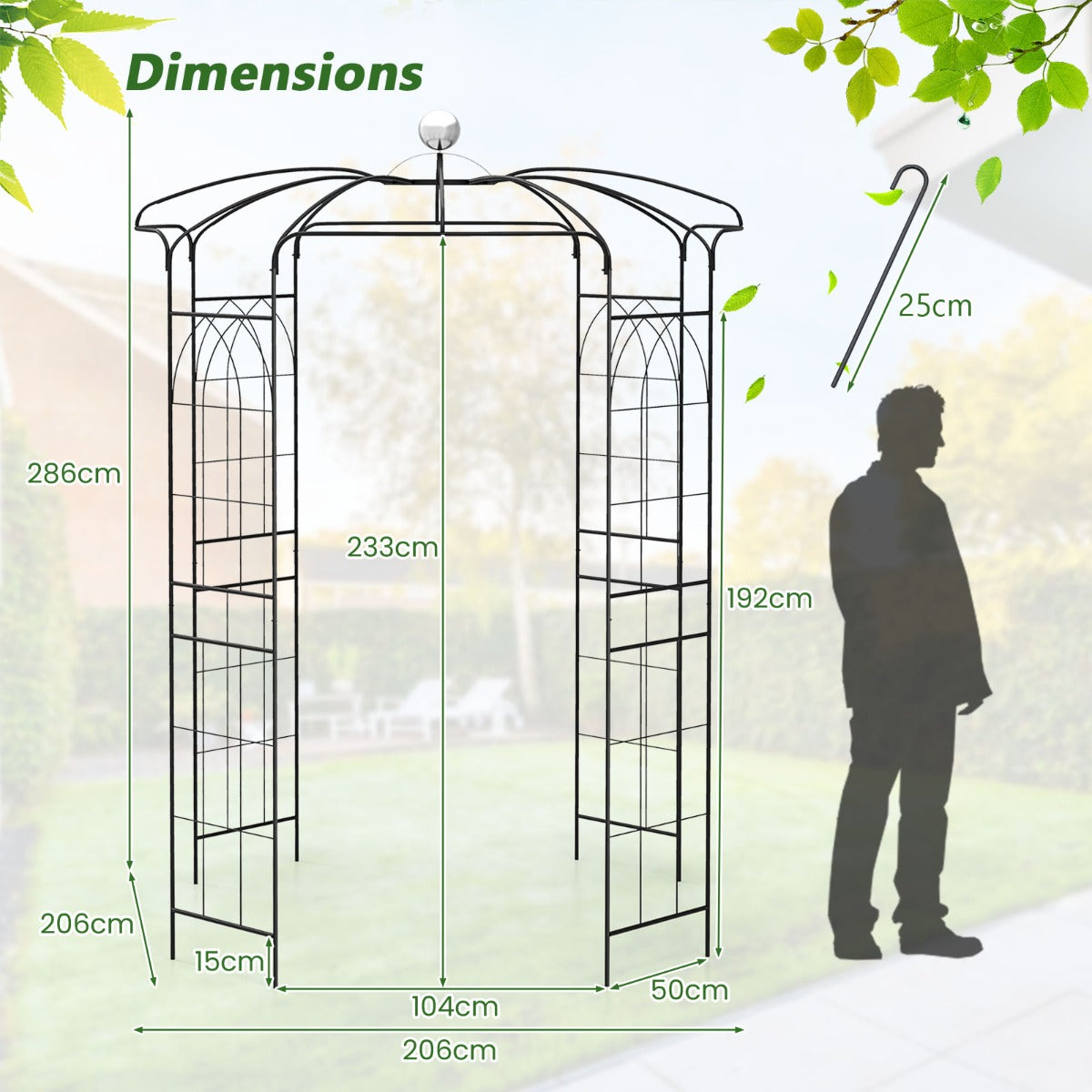 LIVSK Vogelkooipaviljoen - 2-in-1 Tuinhek - Verzinkt Metaal - Haken voor Planten - Eenvoudige Installatie - 206 x 206 x 286 cm