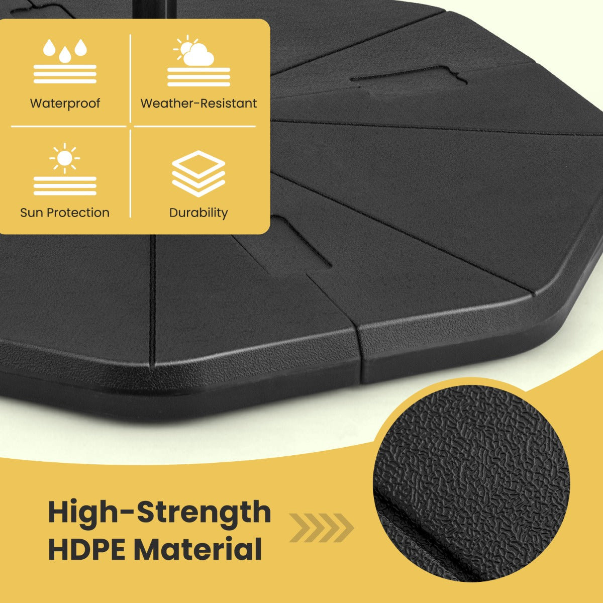 LIVSK Vulbare Parasolstandaard - HDPE Materiaal - Tot 94 kg Capaciteit - Stapelbare Platen - Geschikt voor Terras - Zwart