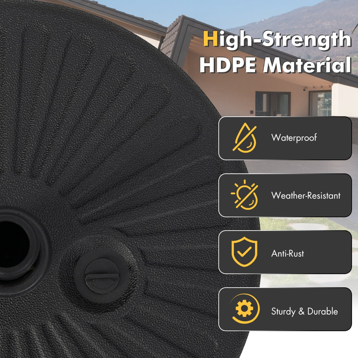 LIVSK Vullende Parasolvoet - HDPE Materiaal - Voor Ø 38/48 mm Parasols - Eenvoudige Montage - Zwart
