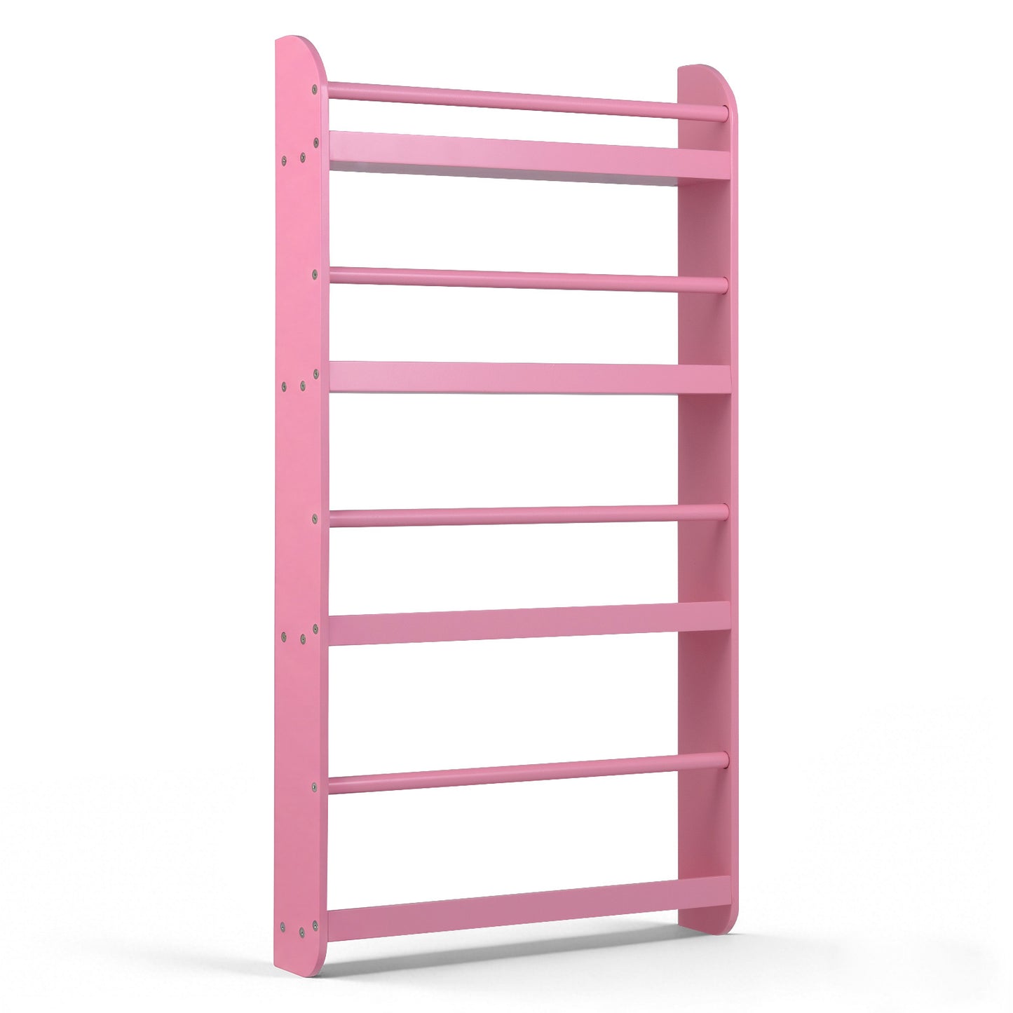 LIVSK Wandboekenplank - Ruimtebesparend Ontwerp - Vier Niveaus - Kindvriendelijk - Veilig Hout - Wit/Roze