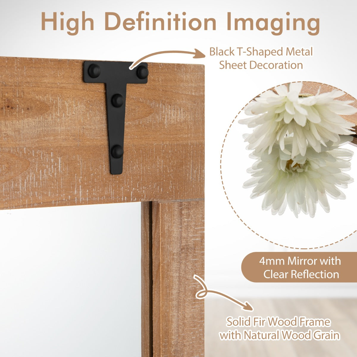 LIVSK Wandspiegel - Massief Grenenhouten Frame - 100 cm x 70 cm - 2 Bevestigingsmogelijkheden - Natuurlijk