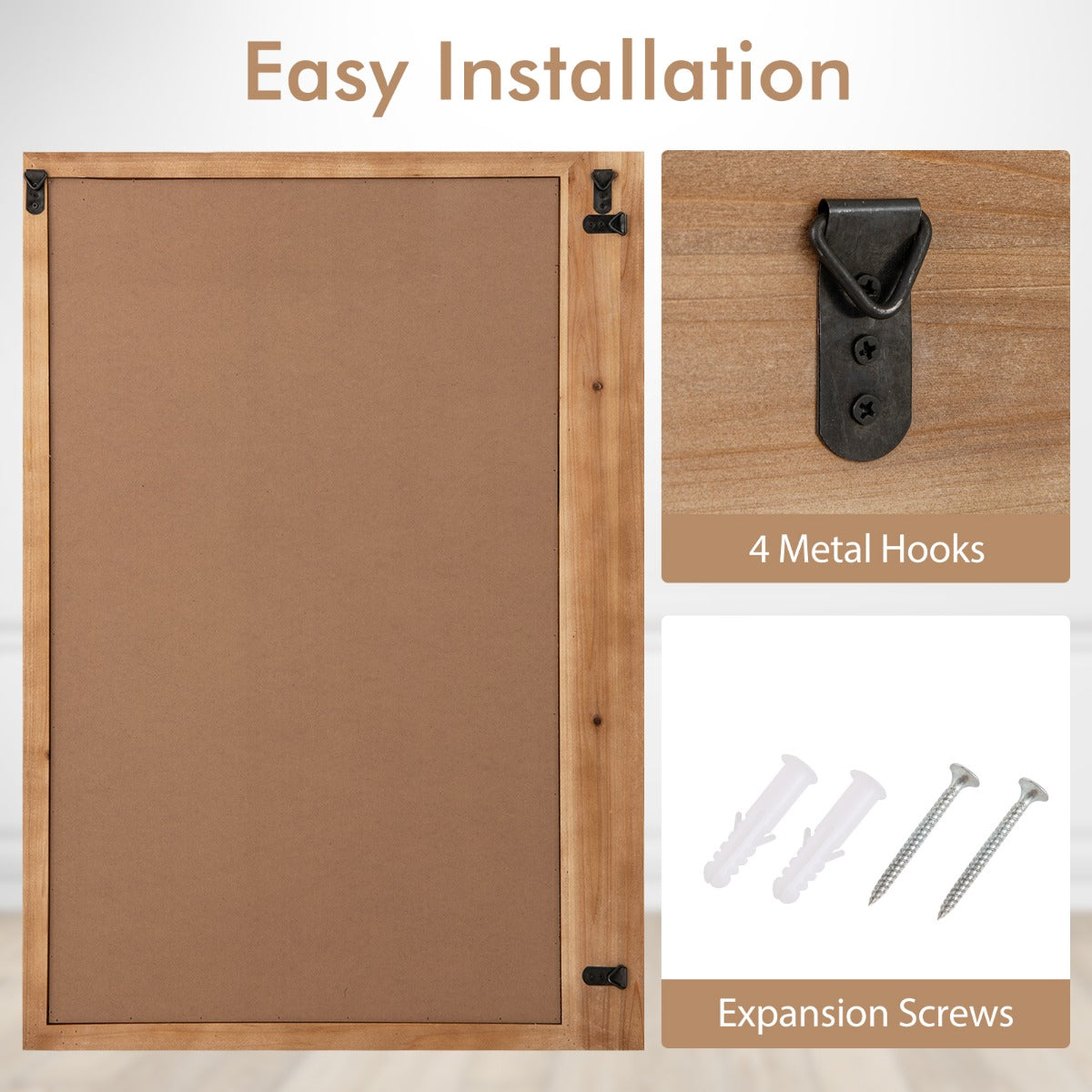 LIVSK Wandspiegel - Massief Grenenhouten Frame - 100 cm x 70 cm - 2 Bevestigingsmogelijkheden - Natuurlijk