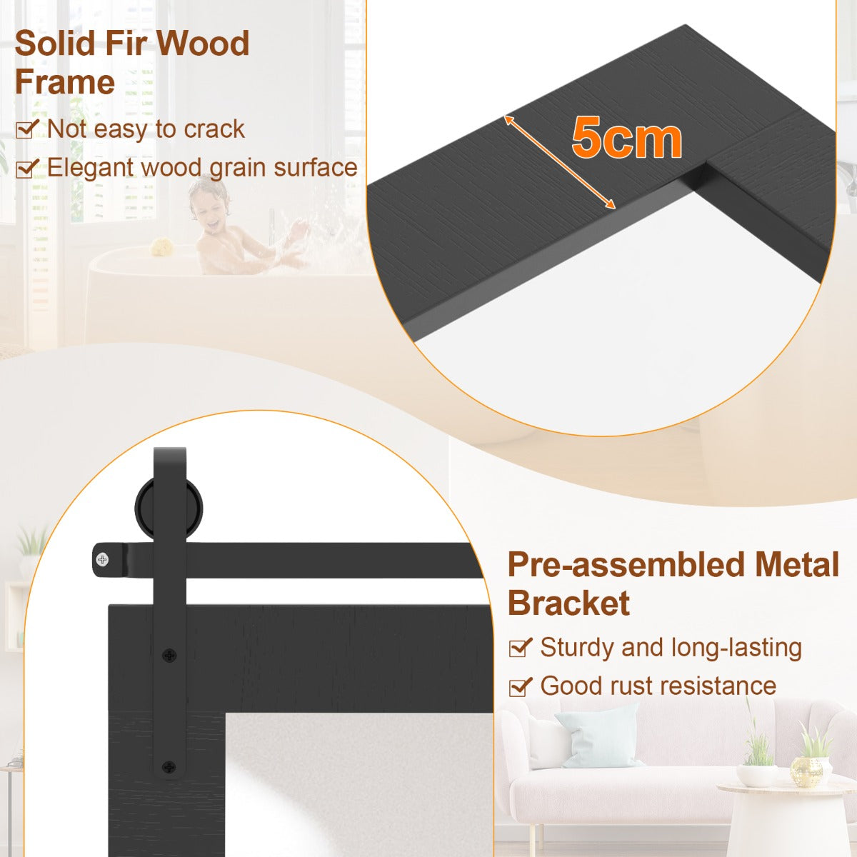 LIVSK Wandspiegel - Massief Houten Lijst - Helder Spiegelbeeld - Eenvoudige Montage - 100 cm x 66 cm - Bruin/Zwart/Donkerbruin