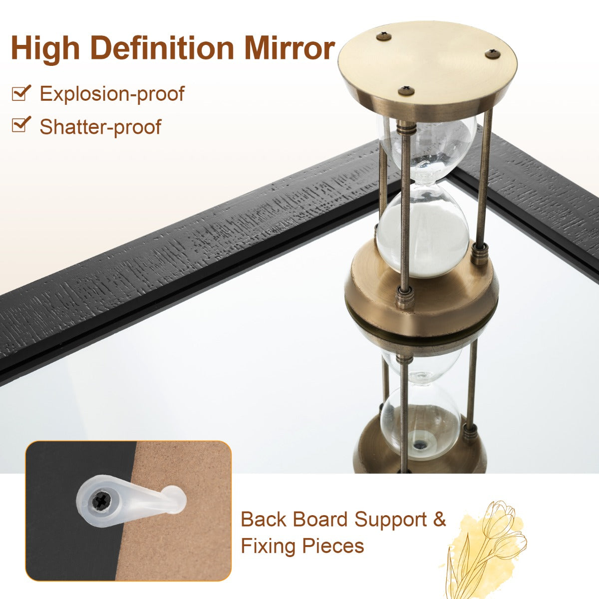 LIVSK Wandspiegel - Massief Houten Lijst - Helder Spiegelbeeld - Eenvoudige Montage - 100 cm x 66 cm - Bruin/Zwart/Donkerbruin