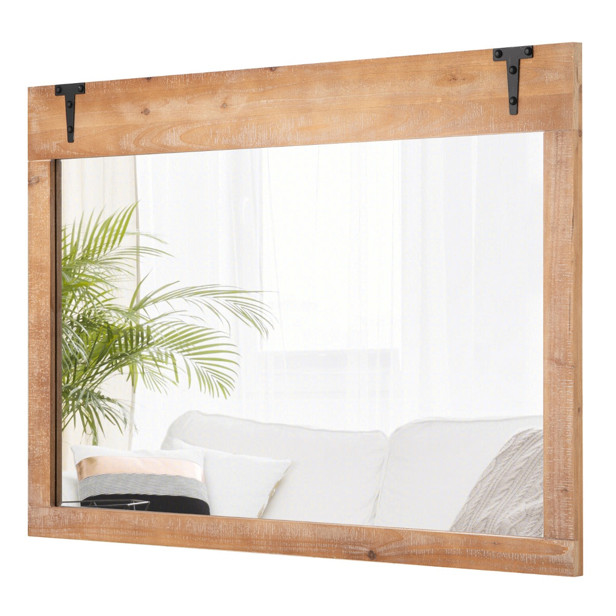 LIVSK Wandspiegel - Rustiek Houten Frame - 100 cm x 70 cm - 2 Bevestigingsmogelijkheden - Veelzijdig Gebruik - Naturel