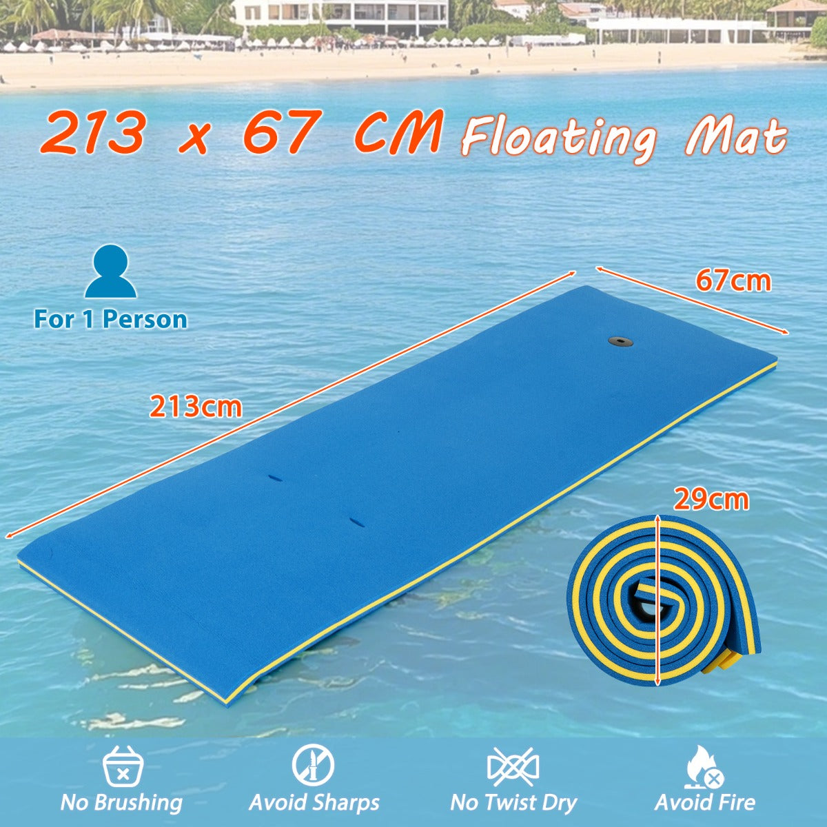 LIVSK Waterhangmat - 3-laags XPE-schuim - Oprolbaar en Lichtgewicht - Veiligheidskoord 150 cm - Blauw