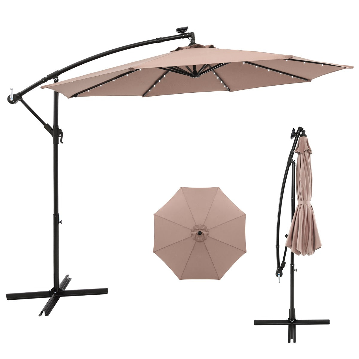 LIVSK Zonne-energie Hangparasol - 300 x 250 cm - 40 Lampen - Verstelbare Kantelhoek - Stevige Constructie - Bruin