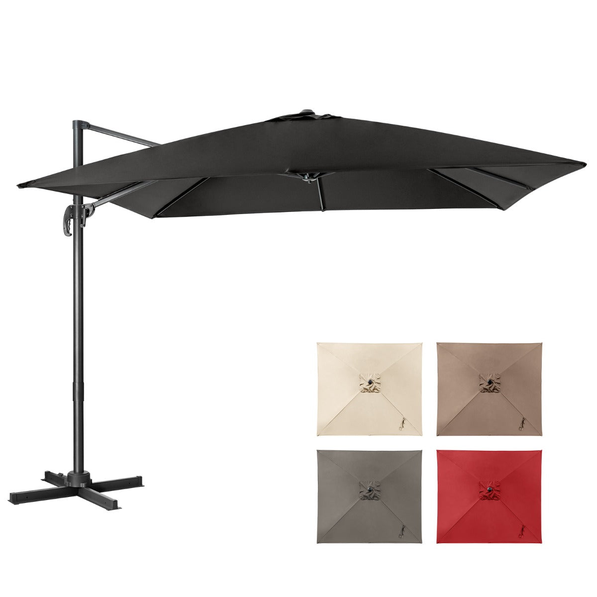 LIVSK Zweefparasol 300x300 cm - 360° Draaibaar - Kantelverstelling - UV-bestendig Polyester - Zwart