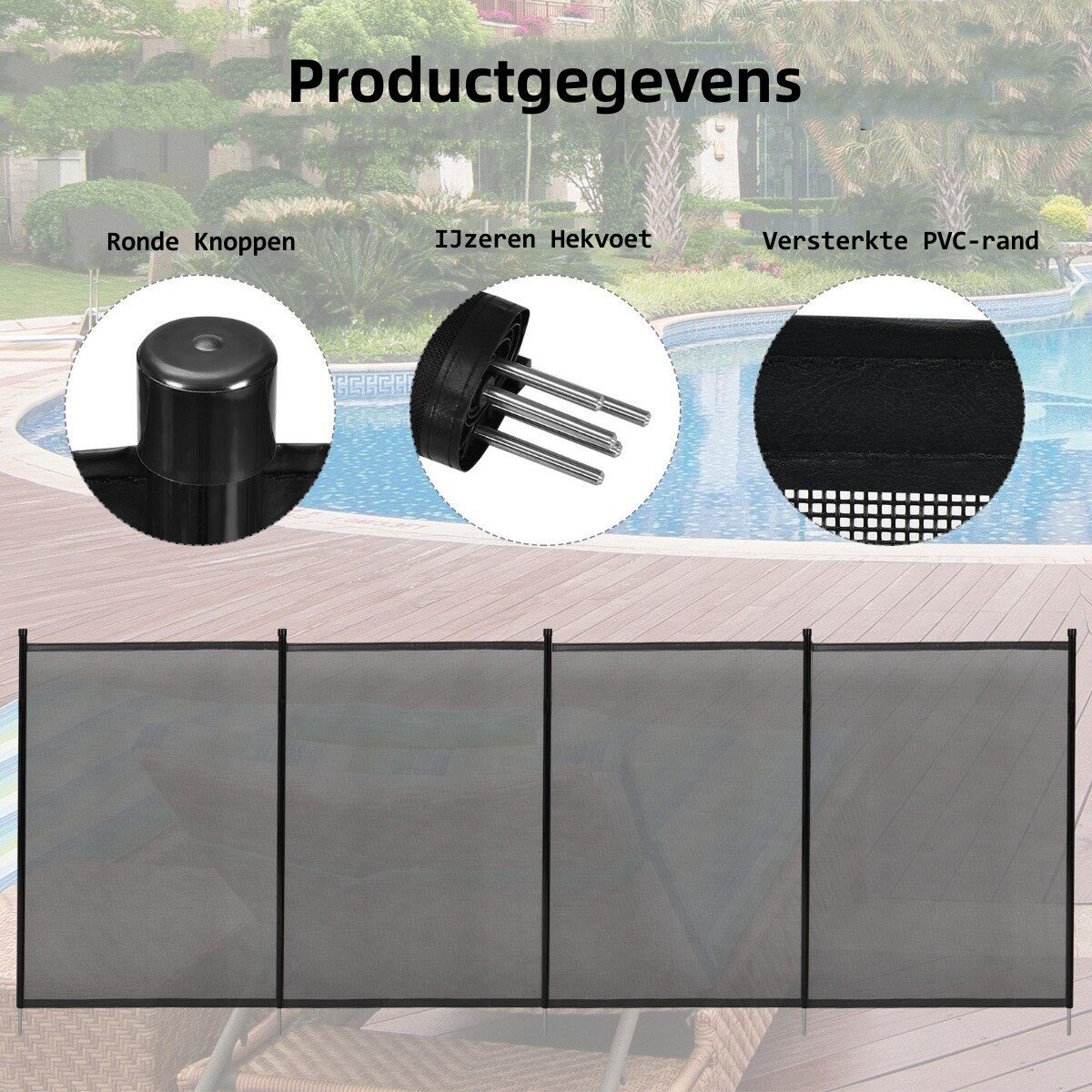 LIVSK Zwembadhek - Veiligheidsoplossing - Flexibel Polyesterweefsel - Ruimtebesparend - 360 x 125 cm - Zwart