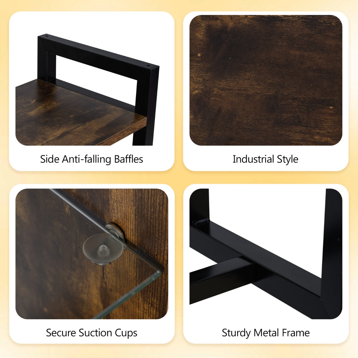 LIVSK Zwevende Wandplank - 6 Open Planken - Robuust Metaal en Hout - Inclusief 8 S-haken - Rustiek Bruin + Zwart