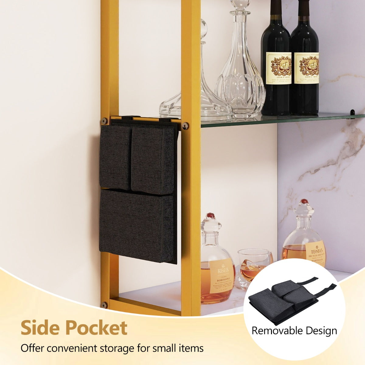 LIVSK Zwevende Wandplank - Stevig Metaal en Hout - RGB LED Verlichting - 6 Open Planken - Goud + Wit