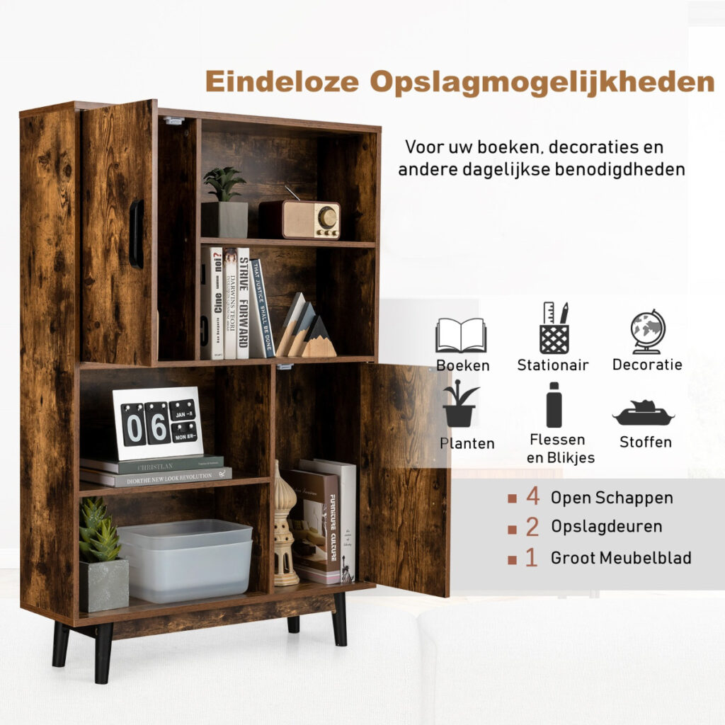 Boekenkast Houten Opbergkast Met Deuren En Open Planken X X