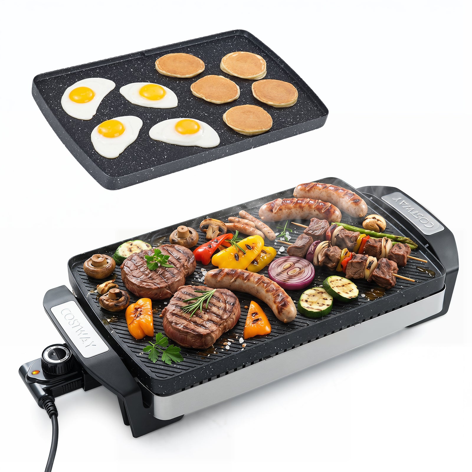 Costway 1500 W Elektrische Tafelgrill met Omkeerbare Grillplaat 51 × 25 × 9cm