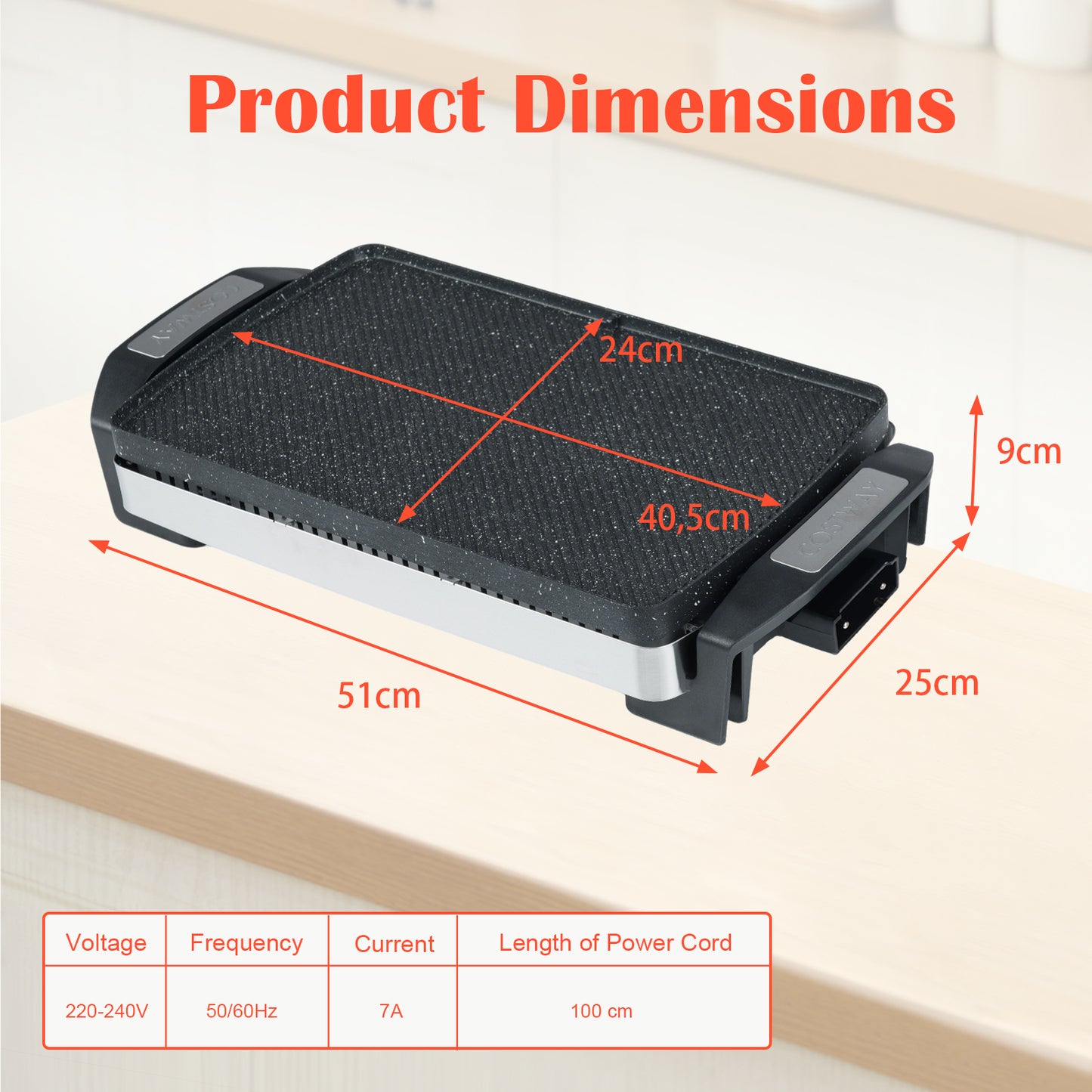Costway 1500 W Elektrische Tafelgrill met Omkeerbare Grillplaat 51 × 25 × 9cm