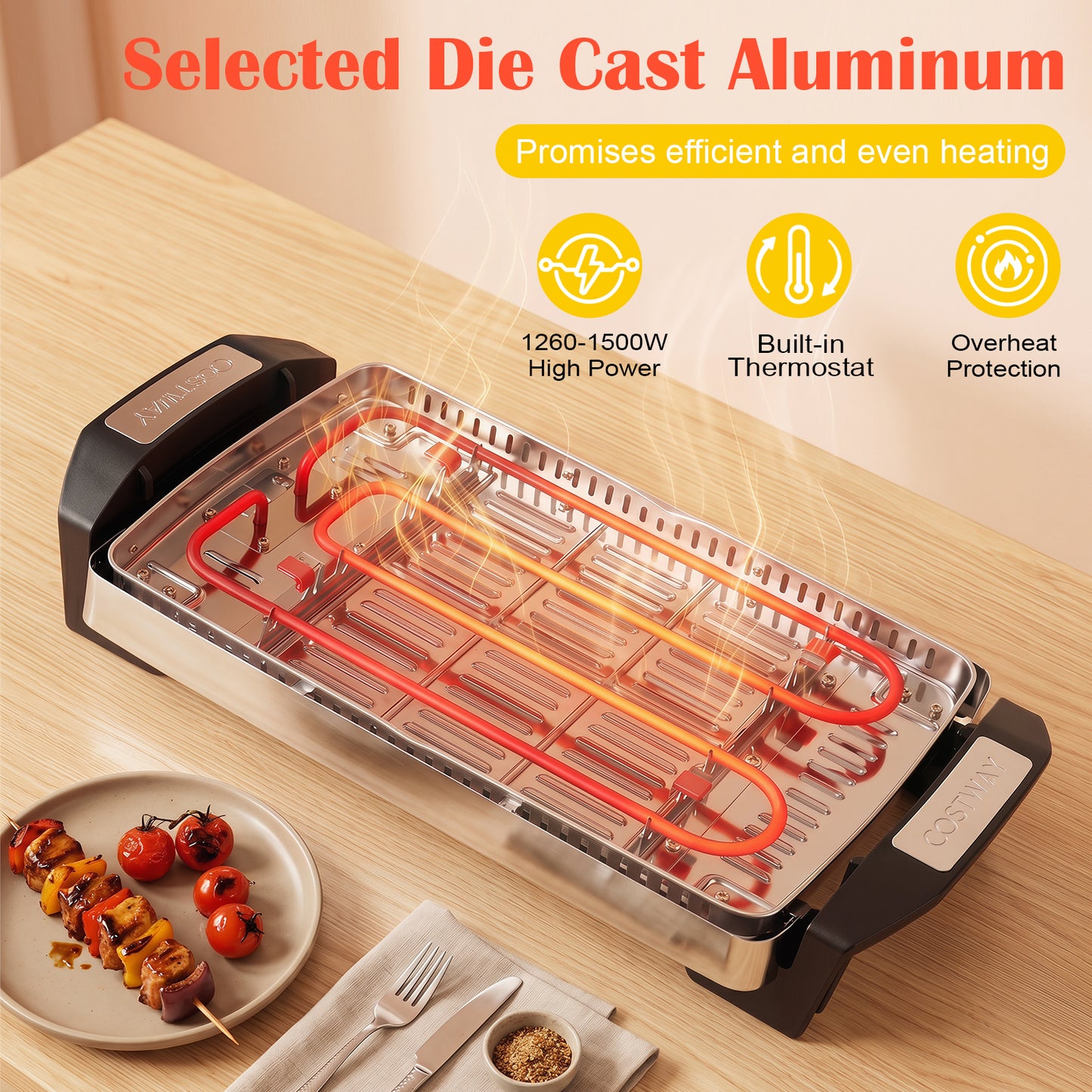Costway 1500 W Elektrische Tafelgrill met Omkeerbare Grillplaat 51 × 25 × 9cm