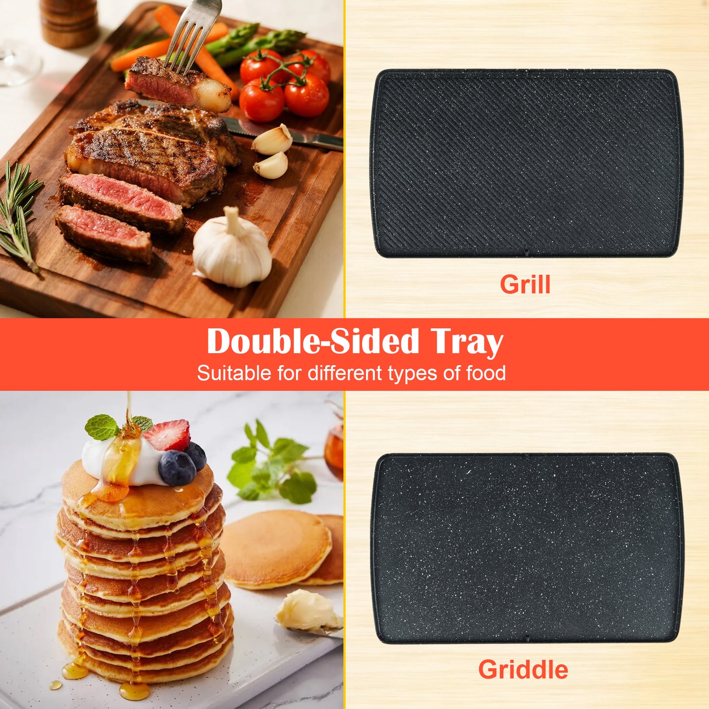 Costway 1500 W Elektrische Tafelgrill met Omkeerbare Grillplaat 51 × 25 × 9cm