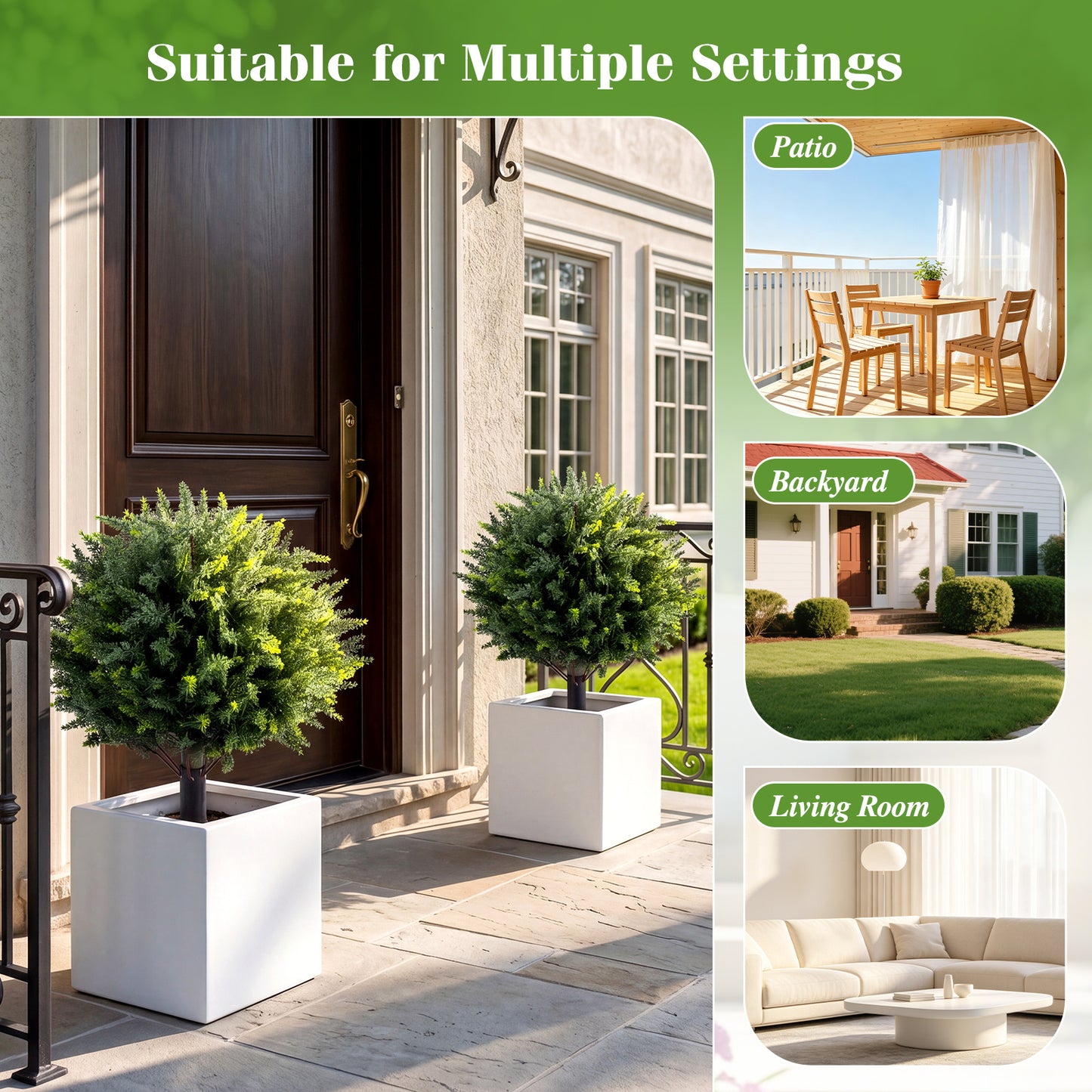 Costway 2-delige set kunstplanten met grondpen 70 cm Kunstmatige cipres van PE Altijd groene kunstplanten UV-bestendig & lichtbestendig voor tuin, balkon & terras