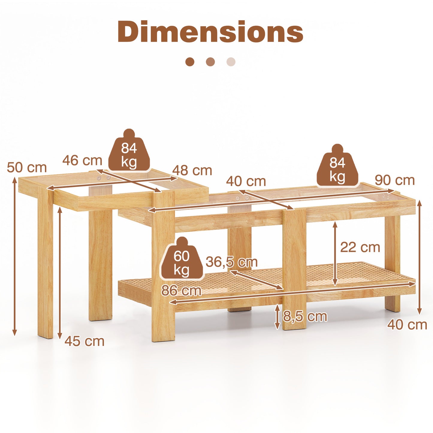 Costway 2-delige Set Salontafel in Boho-stijl Stapelbare Bijzettafel van PE-rattan met Gehard Glazen Blad & Rubberhouten Frame