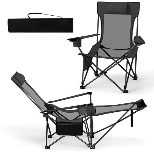 Costway 2 Stucks Campingstoel met Afneembare Voetensteun & Verstelbare Rugleuning & Hoofdsteun Visstoel Grijs
