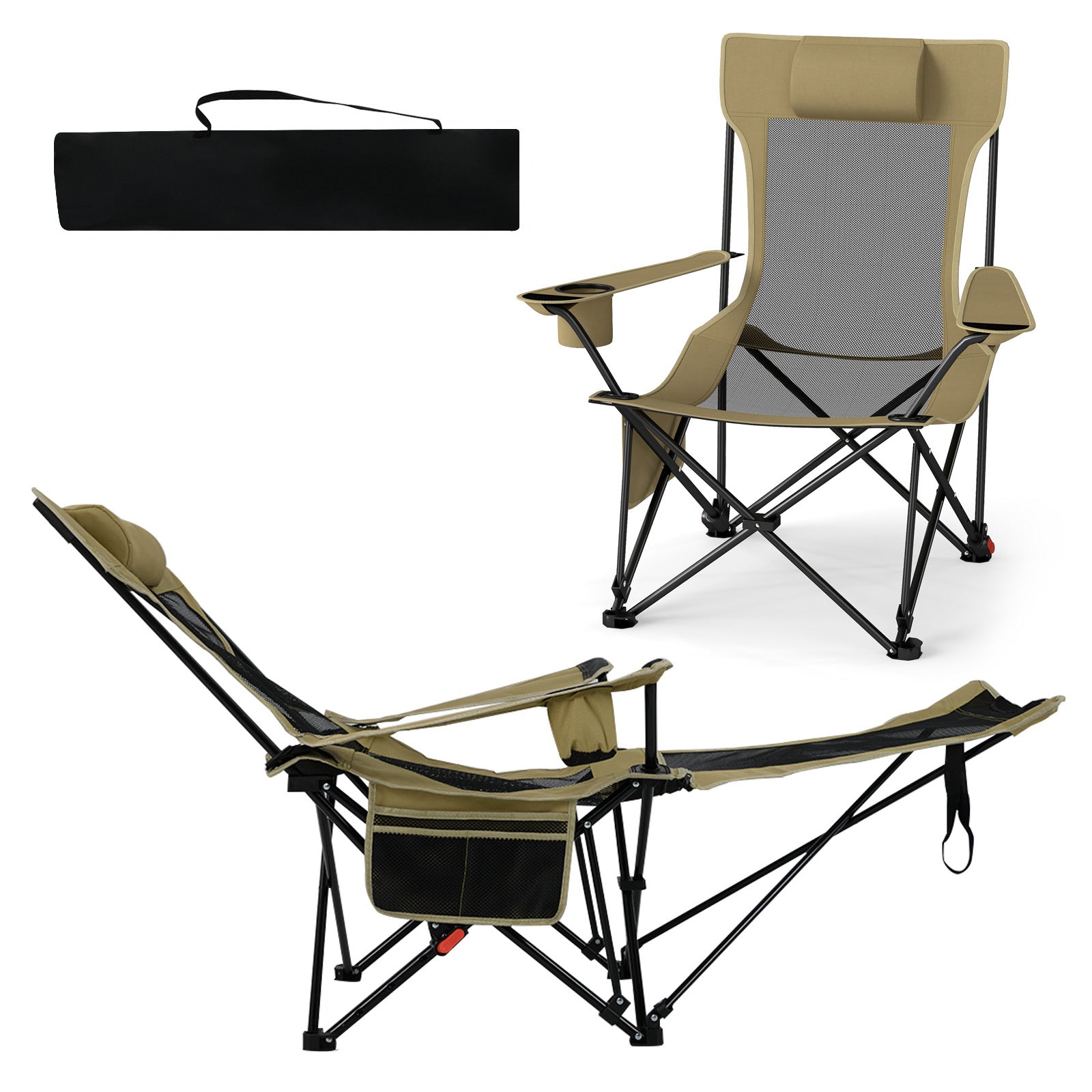 Costway 2 Stucks Campingstoel met Afneembare Voetensteun & Verstelbare Rugleuning & Hoofdsteun Visstoel Groen