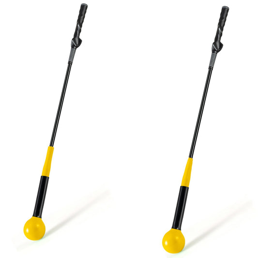 Costway 2 Stucks Golfswingtrainer-hulp 80 cm Golftrainingshulp met Verzwaarde Kop voor Grip Geel