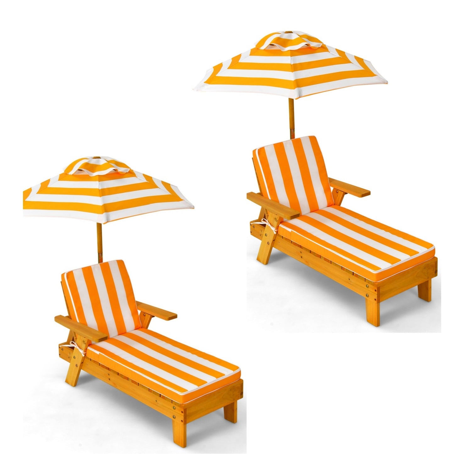 Costway (2 Stucks) Kinderligstoel met Parasol Kinderligstoel Hout 106 x 49 x 106 cm Geel + Wit