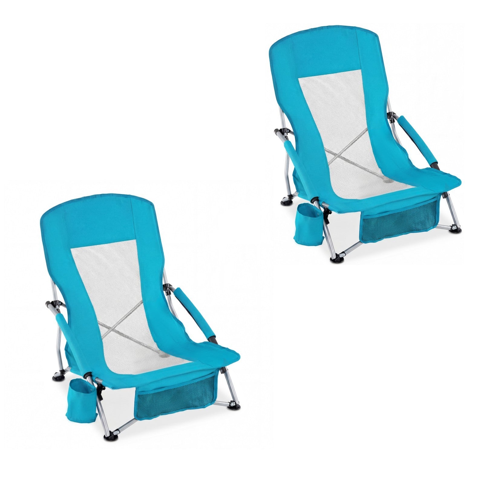 Costway (2 Stucks) Opvouwbare Strandstoel Campingstoel met Ademend Netweefsel Opvouwbare Stoel met Gevoerde Armleuningen
