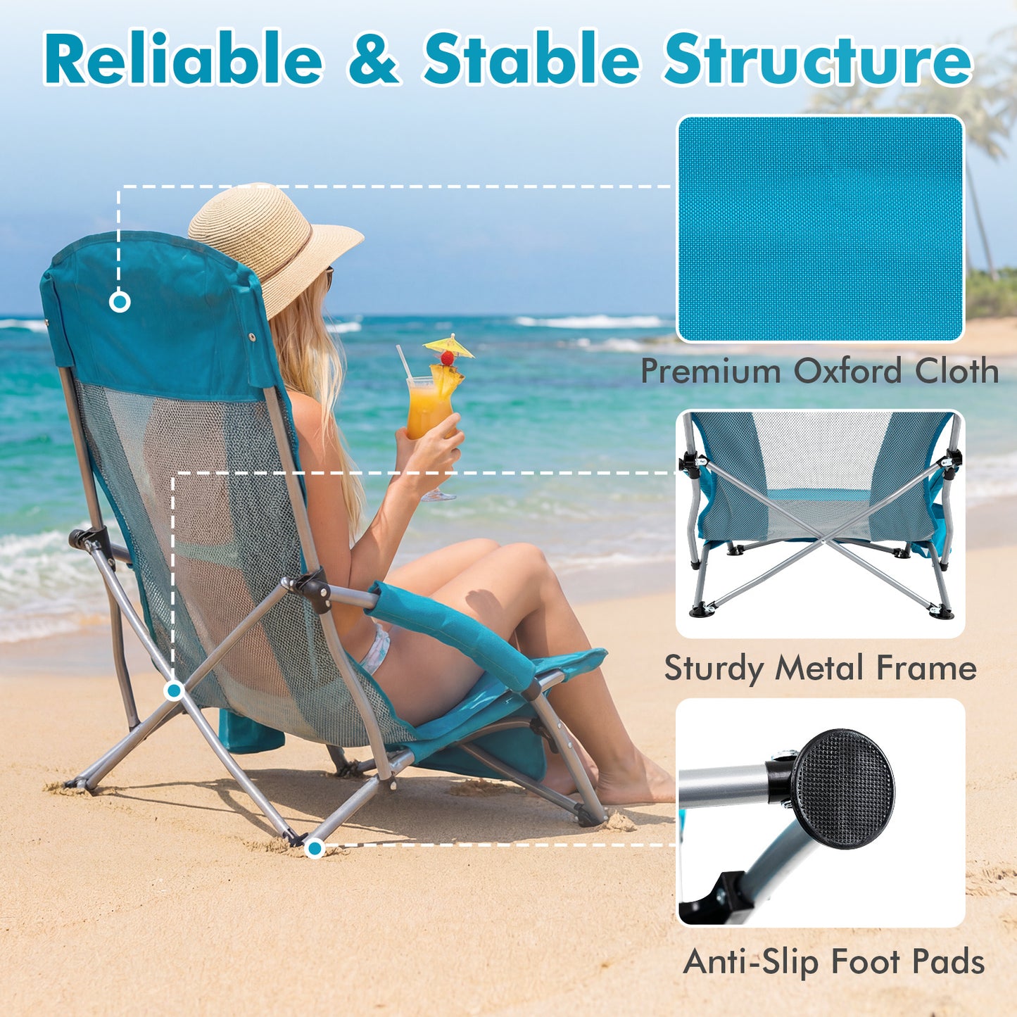 Costway (2 Stucks) Opvouwbare Strandstoel Campingstoel met Ademend Netweefsel Opvouwbare Stoel met Gevoerde Armleuningen