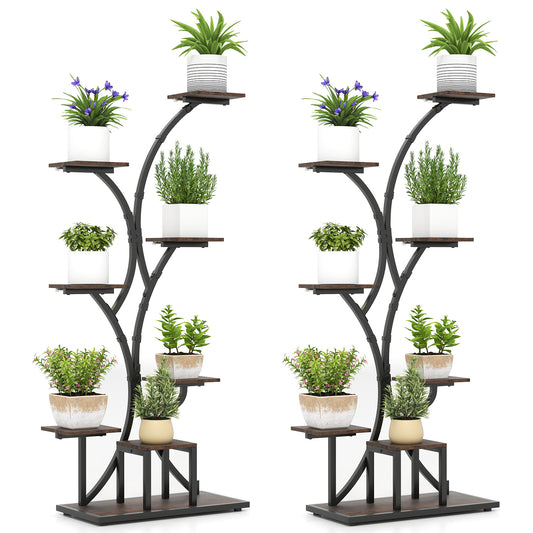 Costway (2 Stucks) Plantenstandaard met Groeilampen 8-laags Plantenrek Bloemenstandaard