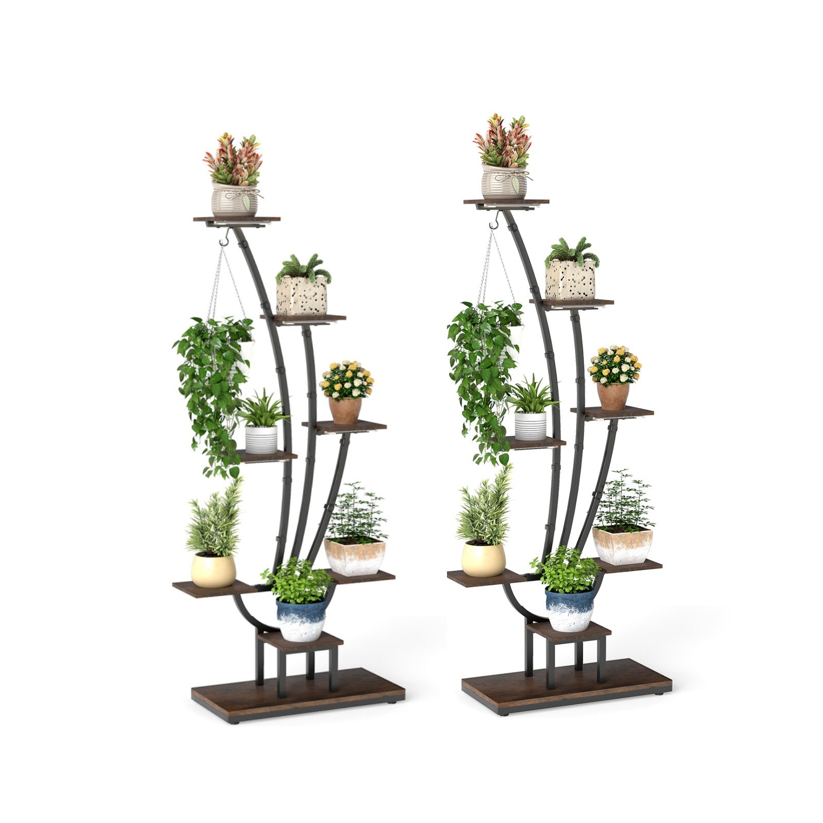 Costway 2 Stucks Plantenstandaard met Groeilampen 8-laags Plantenrek Bloementrap