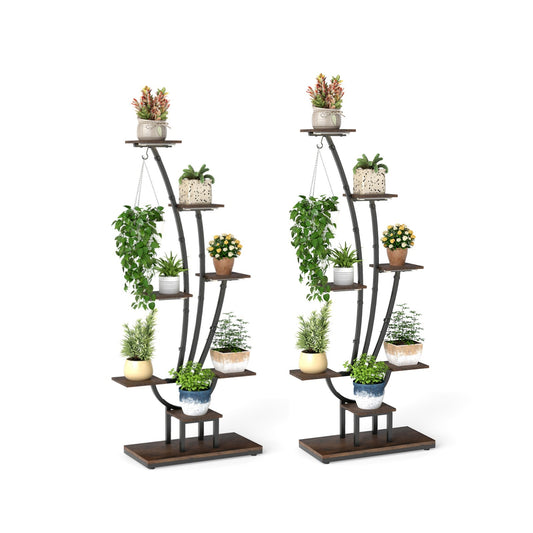 Costway 2 Stucks Plantenstandaard met Groeilampen 8-laags Plantenrek Bloementrap