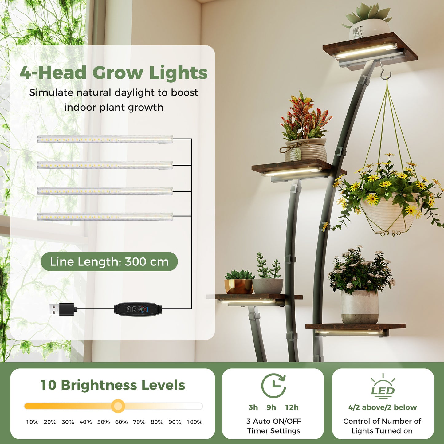 Costway 2 Stucks Plantenstandaard met Groeilampen 8-laags Plantenrek Bloementrap