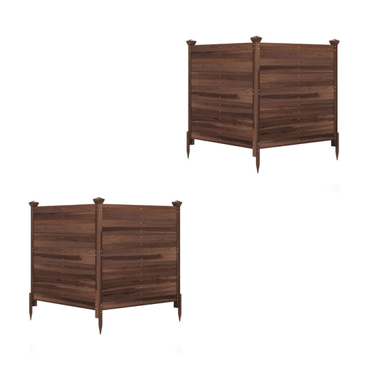 Costway 2 Stucks Zichtscherm 2-delig 119 x 119 cm Tuinhek van Dennenhout Houten Buitenhek Zonder Graven Bruin