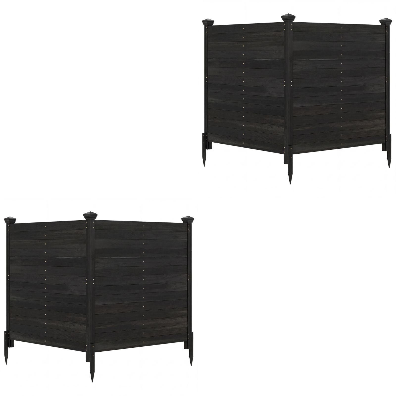 Costway 2 Stucks Zichtscherm 2-delig 119 x 119 cm Tuinhek van Dennenhout Houten Buitenhek Zonder Graven Zwart