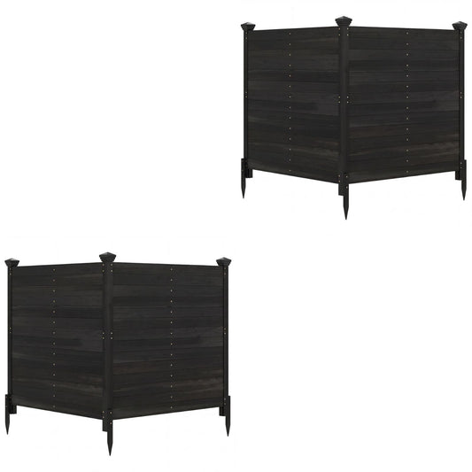 Costway 2 Stucks Zichtscherm 2-delig 119 x 119 cm Tuinhek van Dennenhout Houten Buitenhek Zonder Graven Zwart