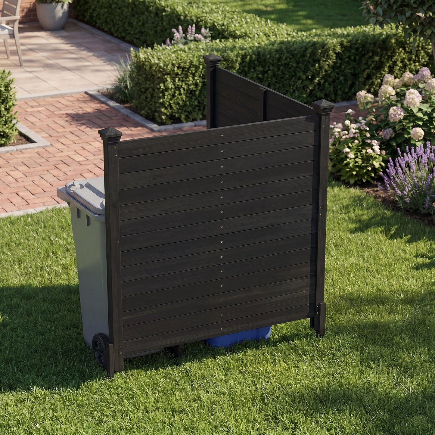 Costway 2 Stucks Zichtscherm 2-delig 119 x 119 cm Tuinhek van Dennenhout Houten Buitenhek Zonder Graven Zwart