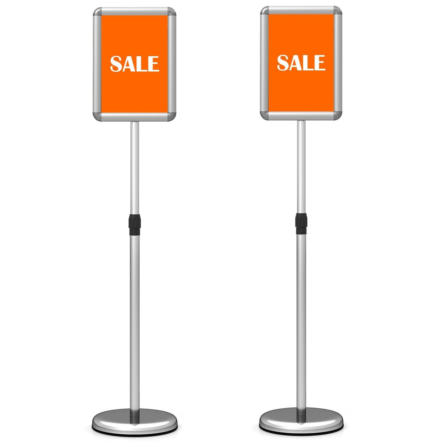 Costway (2 Stuks) Informatiehouder A4 81–131 cm in Hoogte Verstelbare Menukaartenhouder Draaibaar Posterstandaard met Vulbare Voet Reclamehouder Bordhouder Zilver