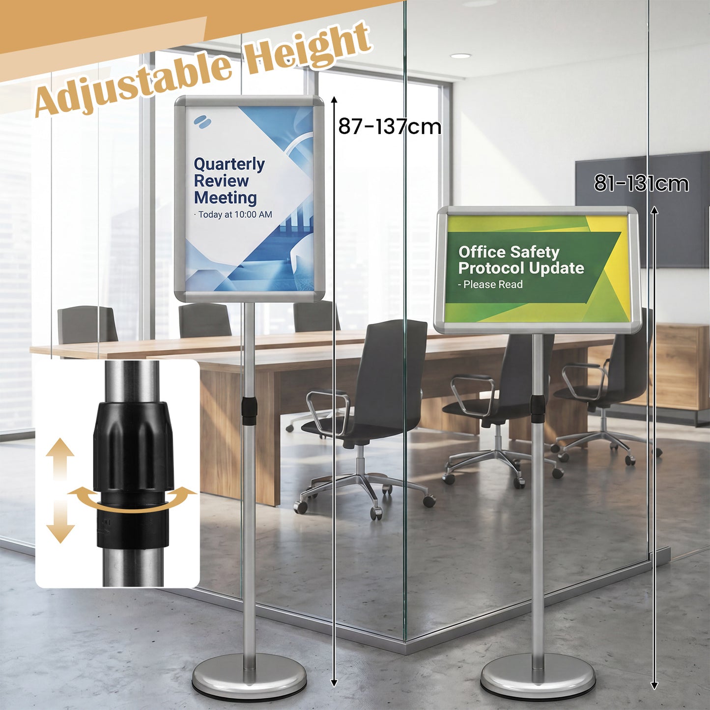 Costway (2 Stuks) Informatiestandaard A3 87–137 cm in Hoogte Verstelbare Draaibare Menukaarthouder Affichehouder met Vulbare Voet Reclamestandaard Zilve