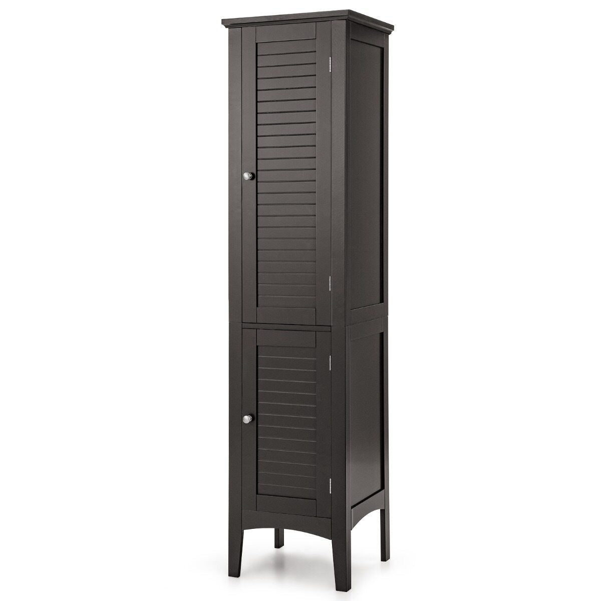 Costway （2 Stuks）Opbergmeubel voor Badkamer Staande Kolom met 5 Niveaus Opbergkasten voor Keuken Woonkamer-Bruin