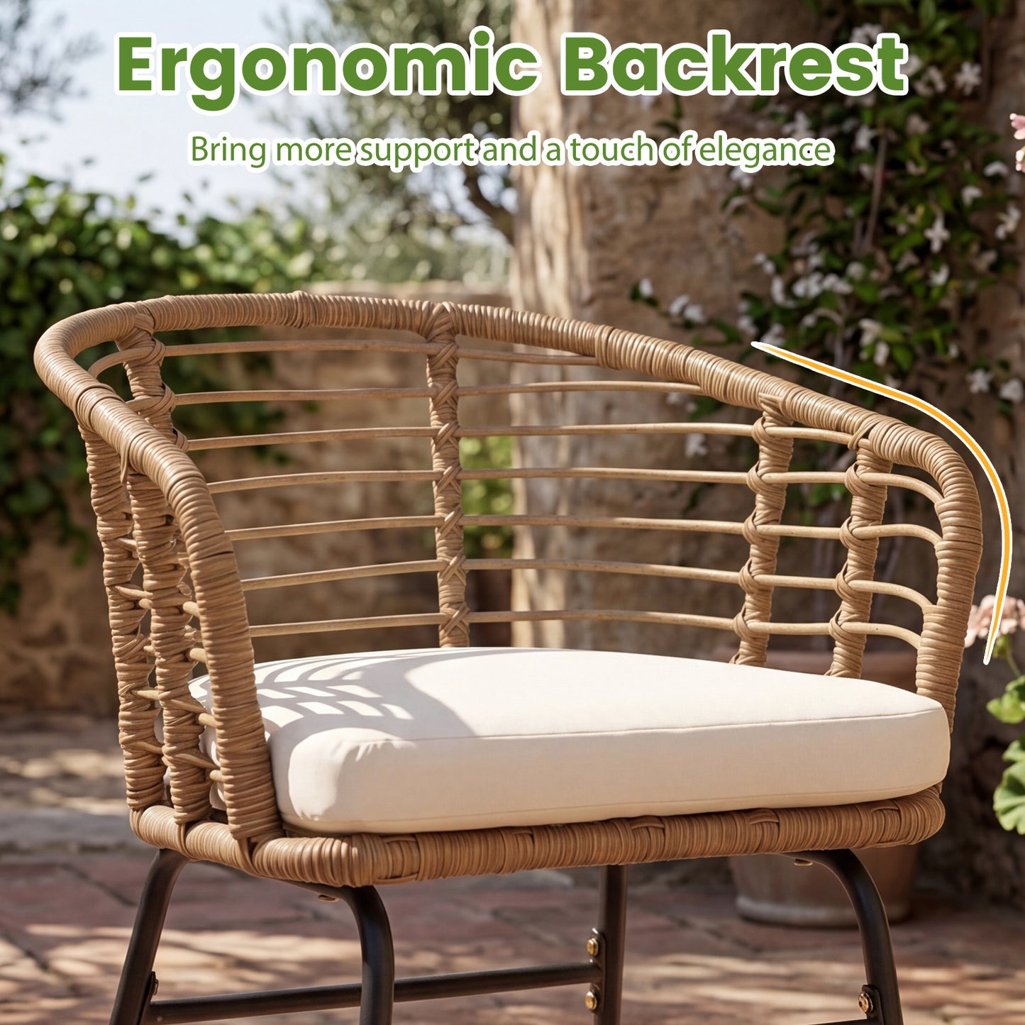 Costway 3-delig Rattan Tuinmeubel Set Bistroset voor 2 Personen Balkonmeubels met Glastafel & Ergonomische