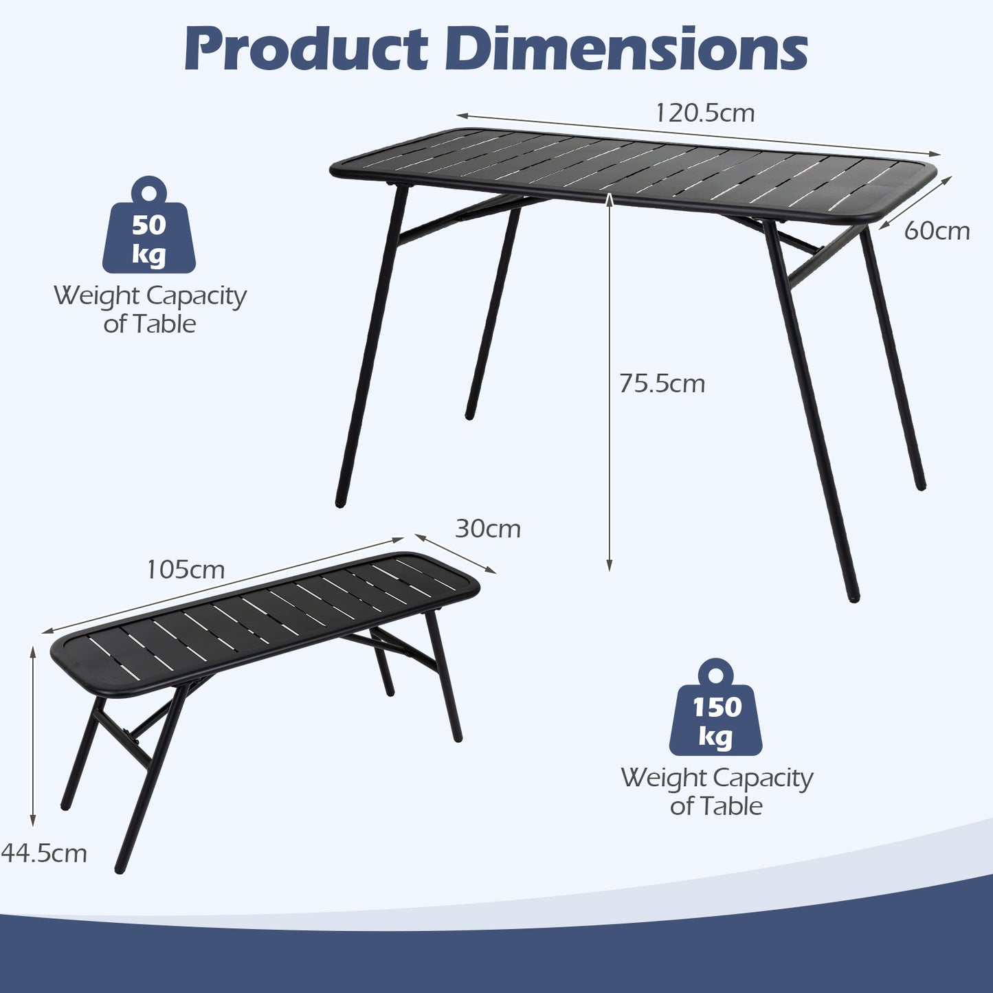 Costway 3-delig Tuinmeubelset van Metaal Balkonmeubels met Tafel & 2 Banken Moderne Tuinstoelen