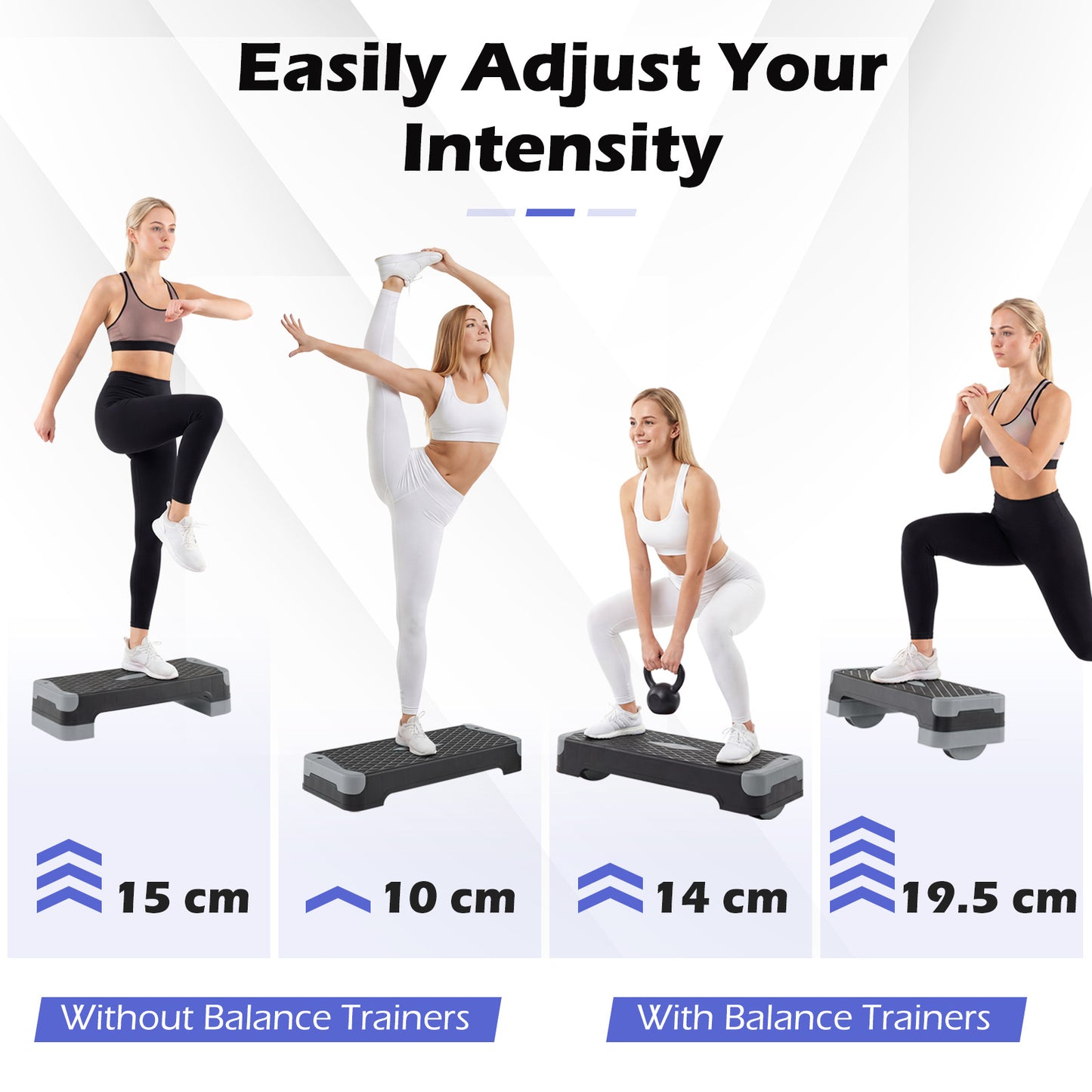 Costway 3 in 1 Grijs Aerobic Stepper Hoogte Verstelbaar Fitness Stepper met 2 Stapelbare Verhogingen Balanstrainers Weerstandsband Antislip Oppervlak Stepboard