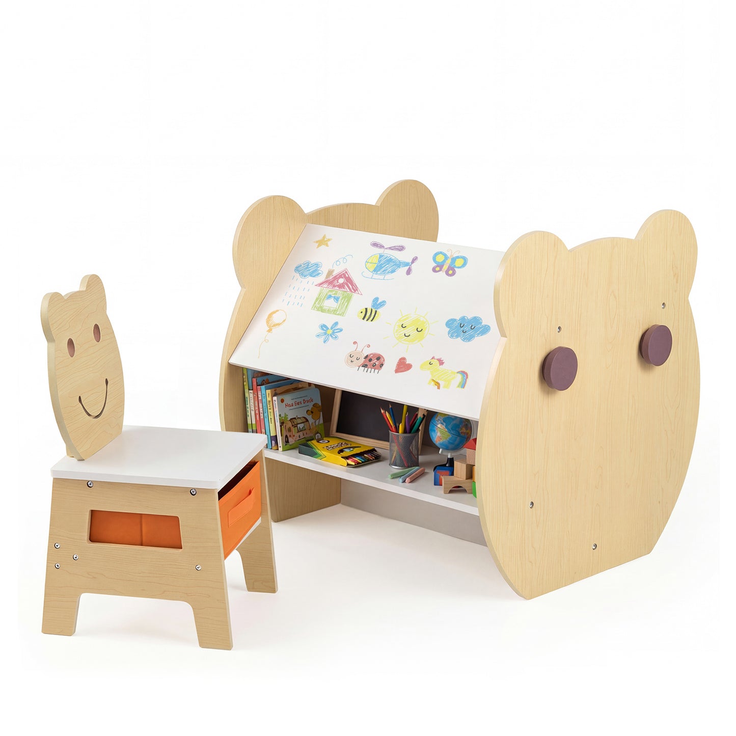 Costway 3 in 1 Kindertafel met Stoel Activiteiten Set met Omkeerbaar Schoolbord en Whiteboard Brede Wit