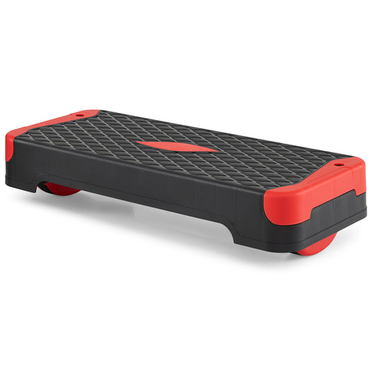 Costway 3 in 1 Rood Aerobic Stepper Hoogteverstelbaar Fitness Stepper met 2 Stapelbare Verhogingen Balanstrainers Weerstandsband Antislip Oppervlak Stepboard