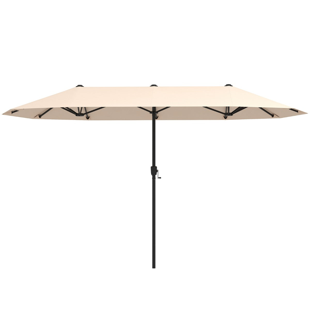 Costway 392 cm Dubbele Terrasparasol Grote Dubbele Parasol met Zwengel en 12 Sterke Baleinen Oversized Rechthoekige Parasol Beige
