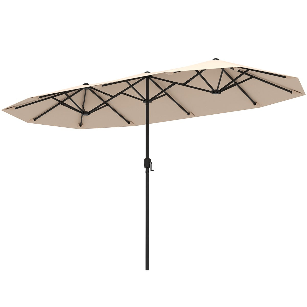 Costway 392 cm Dubbele Terrasparasol Grote Dubbele Parasol met Zwengel en 12 Sterke Baleinen Oversized Rechthoekige Parasol Beige