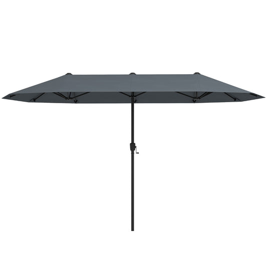 Costway 392 cm Dubbele Terrasparasol Grote Dubbele Parasol met Zwengel en 12 Sterke Baleinen Oversized Rechthoekige Parasol Grijs