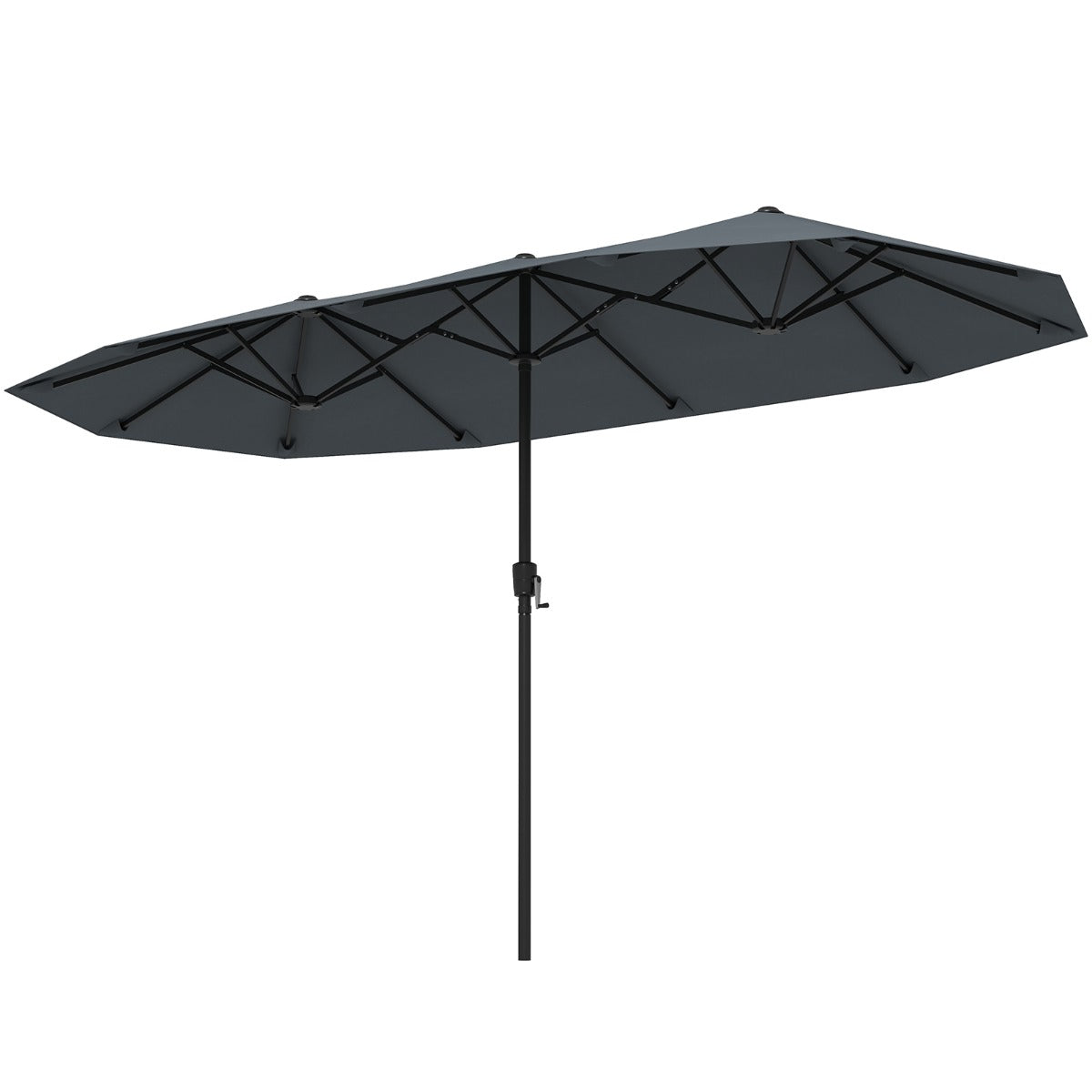 Costway 392 cm Dubbele Terrasparasol Grote Dubbele Parasol met Zwengel en 12 Sterke Baleinen Oversized Rechthoekige Parasol Grijs