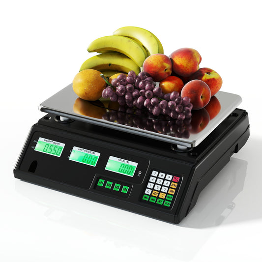 Costway 40kg Digitale Ladenweegschaal Prijsberekenende Voedselweegschaal van RVS met Dubbelzijdig LCD-Display